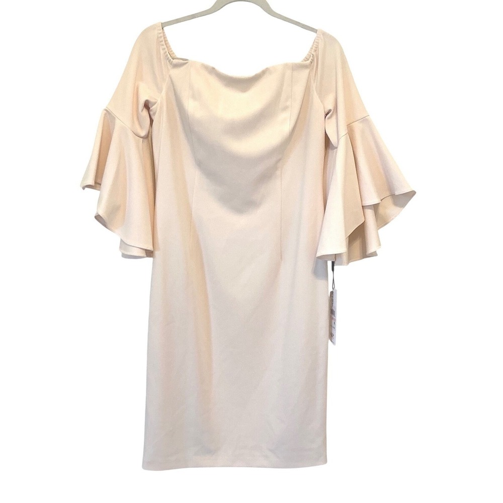 Calvin Klein Womens 10 Cream Off Shoulder Sheath Dress Bell Sleeve CD0B15DT NWT - Picture 3 of 13